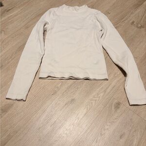 White Ribbed Cropped Long Sleeve Top